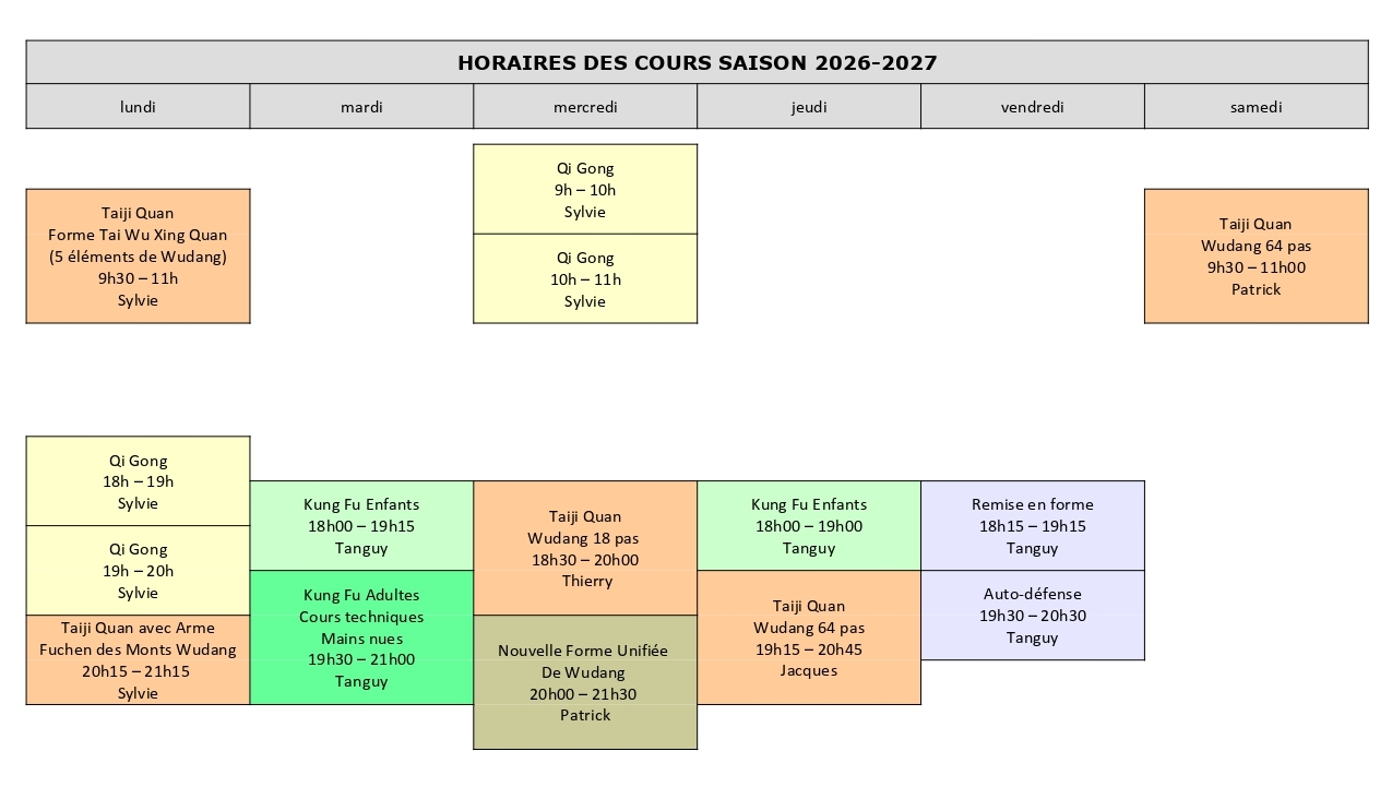 Horaires des cours 2026-2027